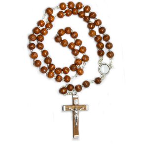 Rosario in legno con placca in porcellana